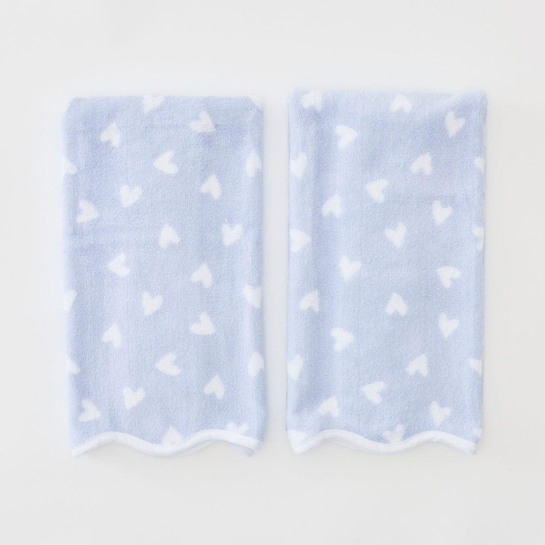 Patterned Scallop Hand Towels (pair) 8 Tossed Blue Hearts / No Embroidery