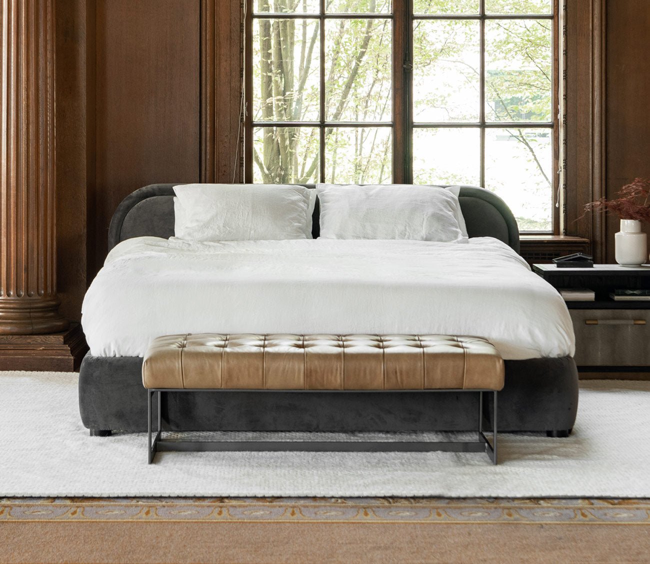 Moe's Furniture Wyatt Tufted Buffalo Leather Bench