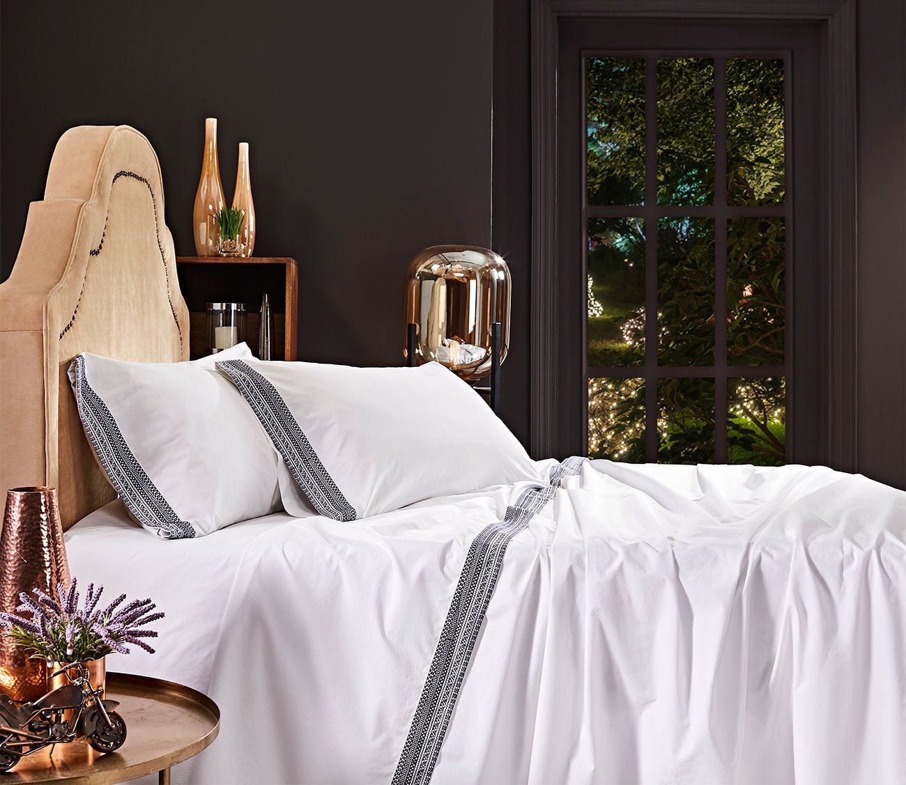 CM Home Olivia Embroidered Cotton Percale Sheet Set