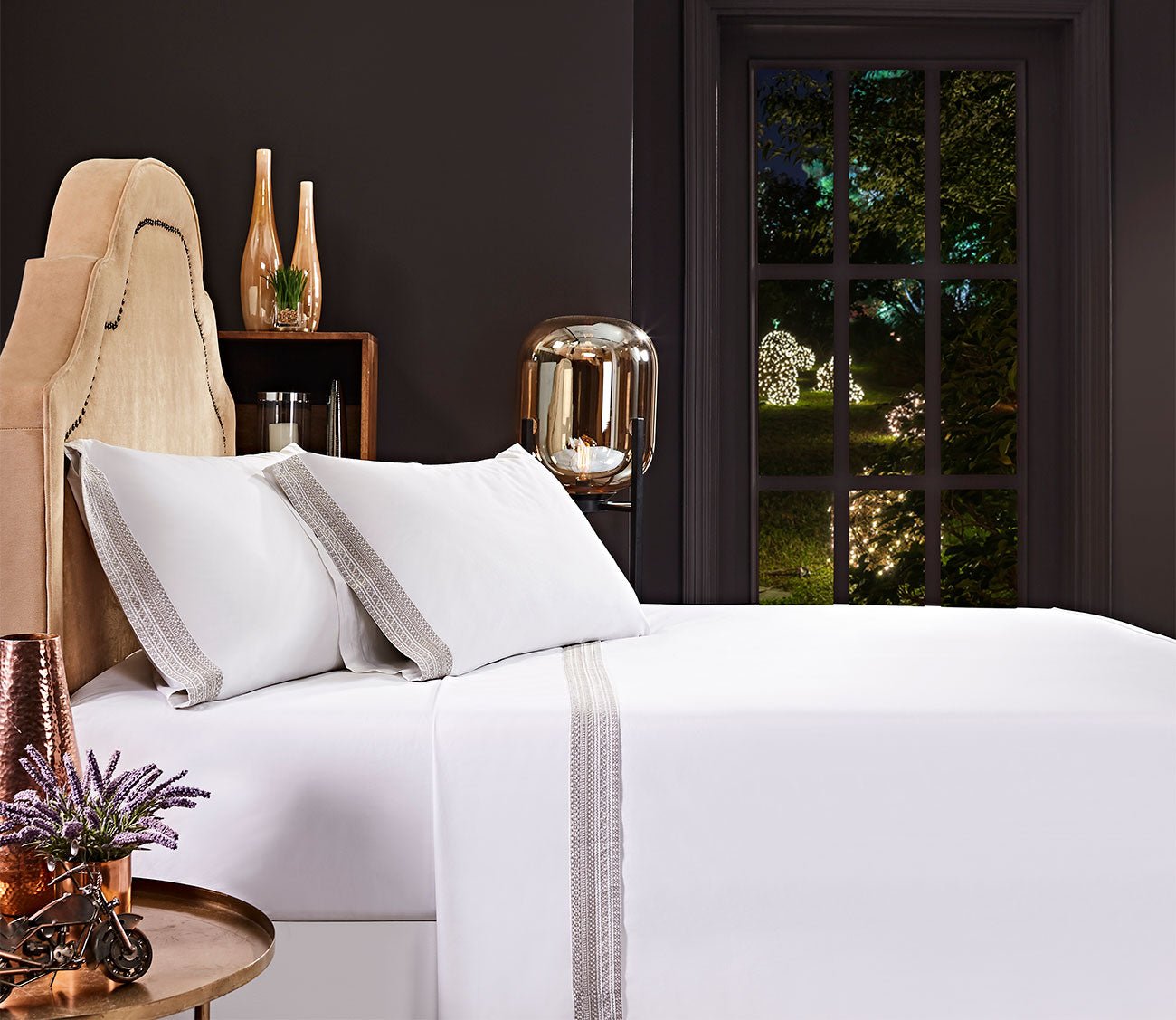 CM Home Olivia Embroidered Cotton Percale Pillowcase Set of 2