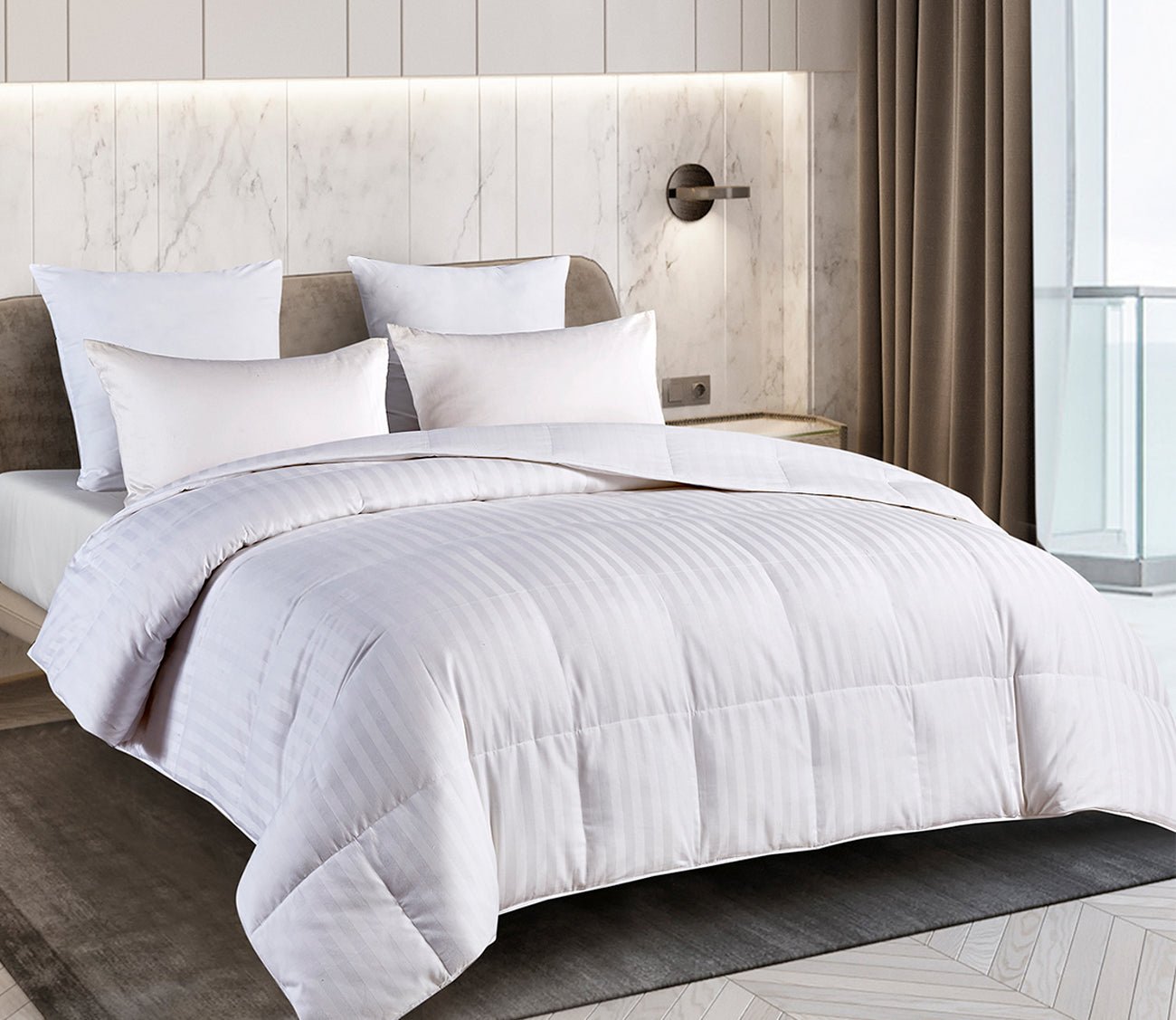 Blue Ridge Home Damask Cotton White Goose Down and Feather Comforter