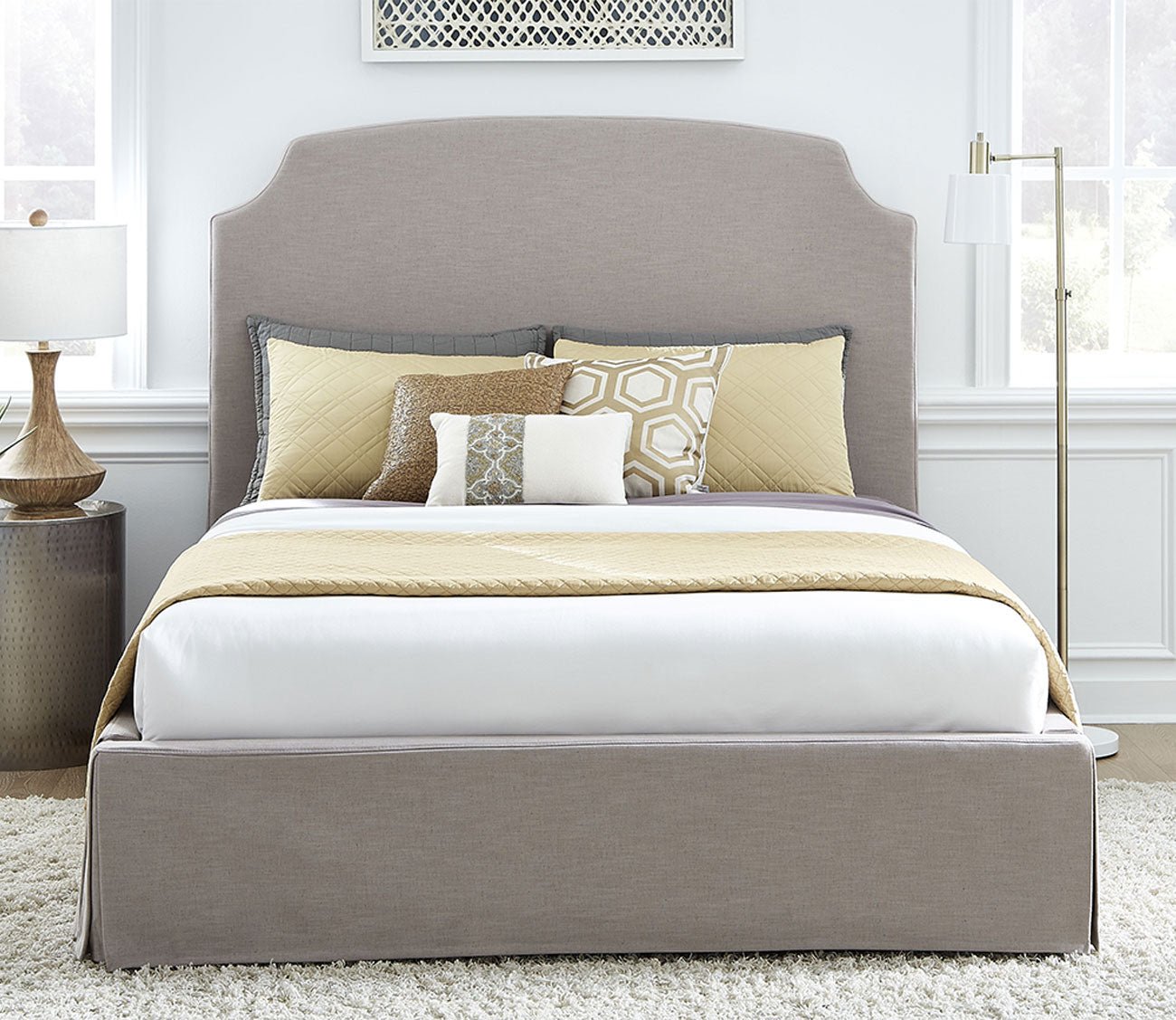 Modus Furniture Laurel Upholstered Skirted Panel Bed 3 Modus Furniture Laurel Upholstered Skirted Panel Bed