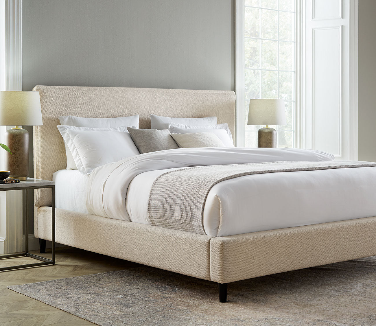 Palliser Sebring Snow Leather Upholstered Panel Bed