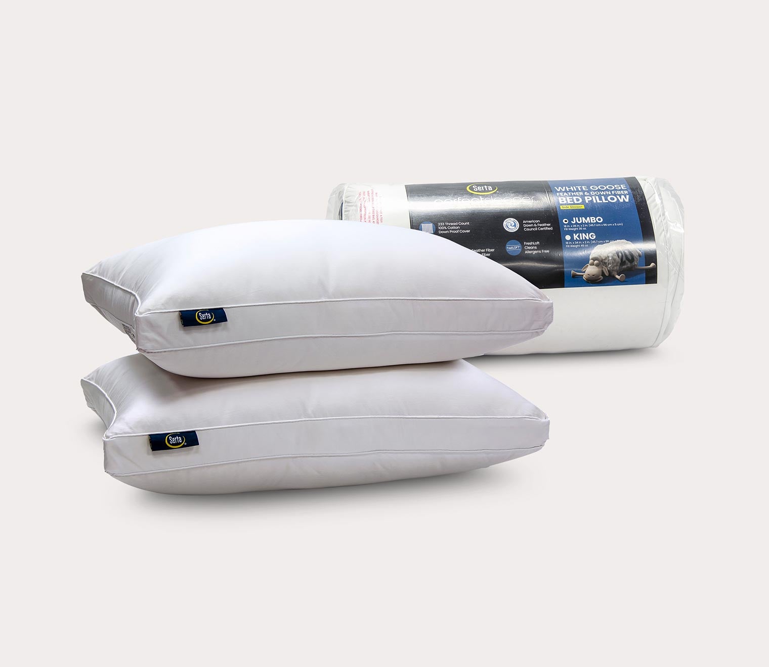 Serta White Goose Feather and Down Fiber Side Sleeper Pillow 2-Pack