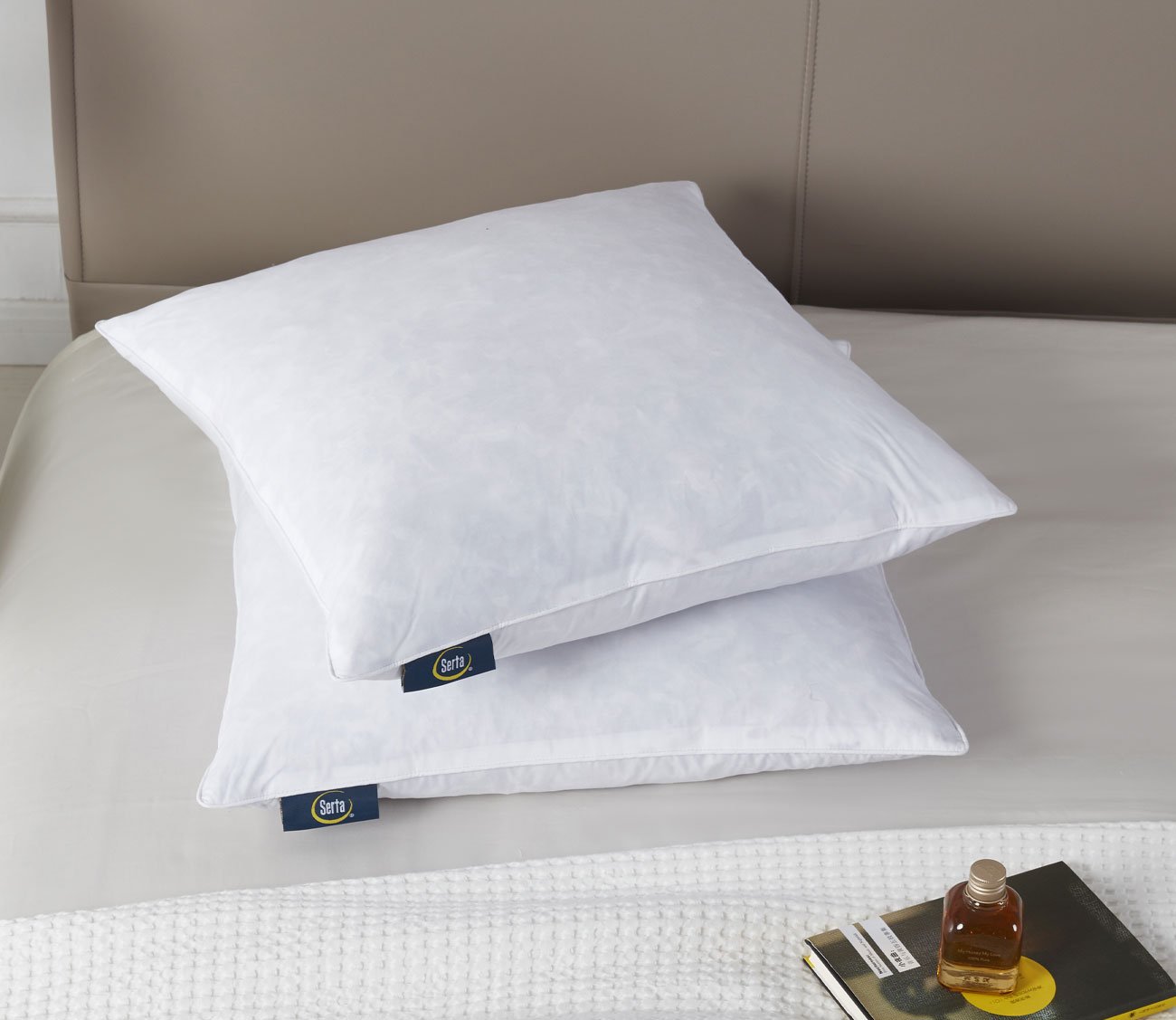 Serta Cotton Medium Firm Decorative Square Feather Pillow 2-Pack