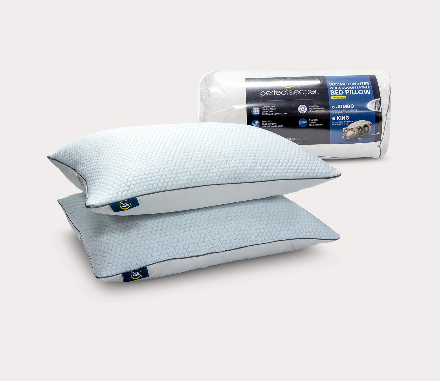 Serta Summer and Winter White Goose Feather Pillow 2-Pack