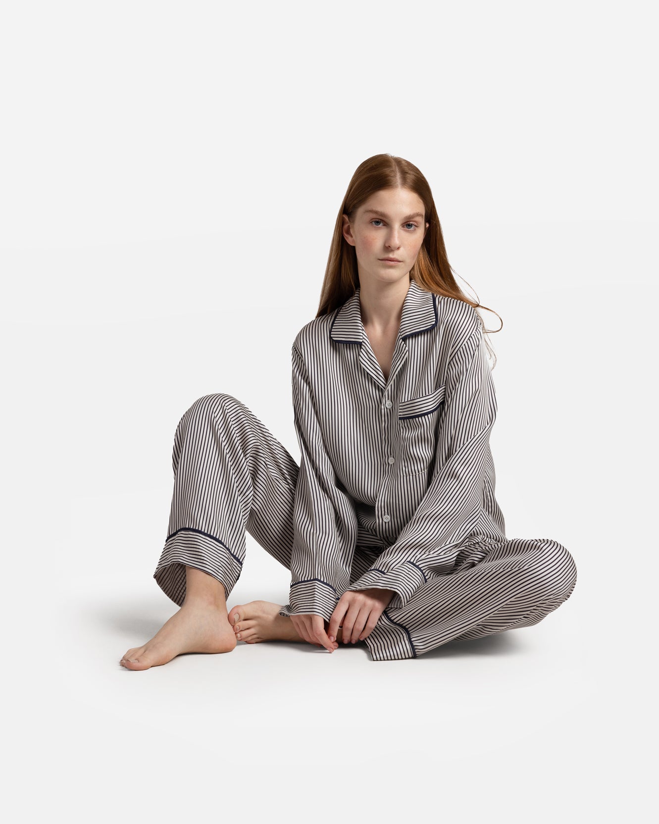 Silky Lyocell Long Striped PJ Set
